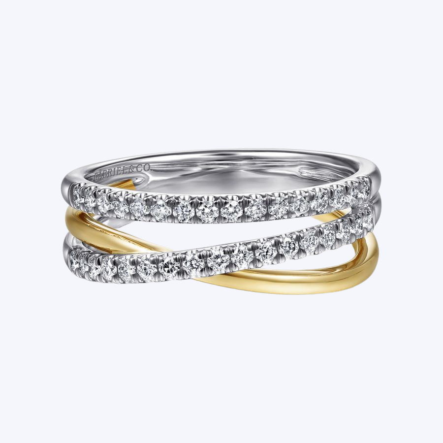Two Row Diamond Layering Ring Band in Gold