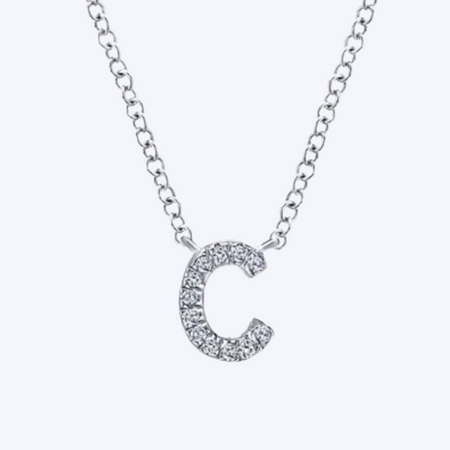 "C" Diamond Initial Pendant Necklace