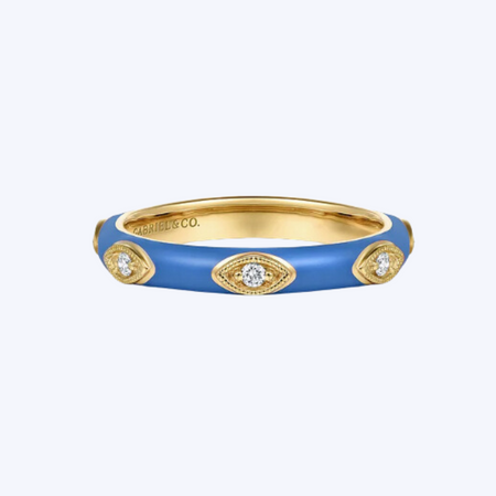 Enamel - 14K Yellow Gold Diamond Stackable Ring