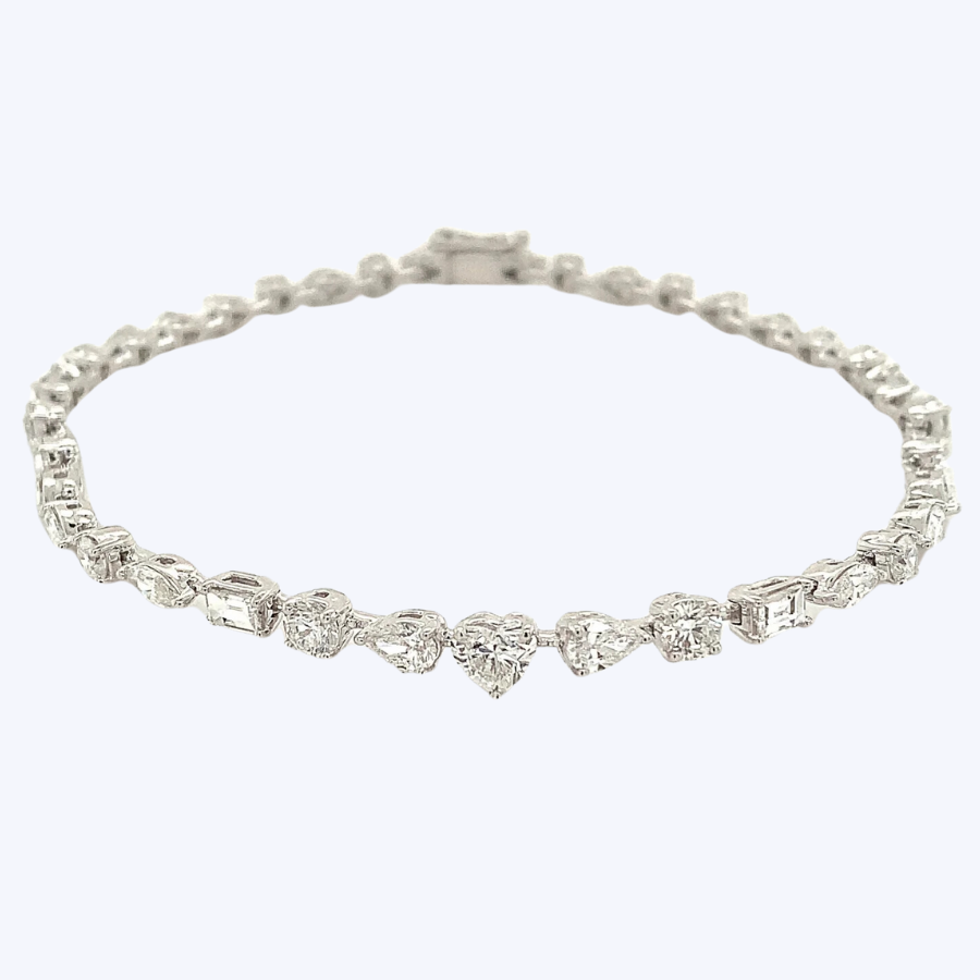 Mixed Shape Lab-Grown Diamond Tennis Bracelet with Hearts