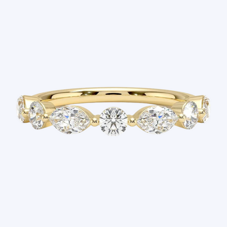 Single Prong Alternating Round Brilliant and Marquise Cut Diamond Band