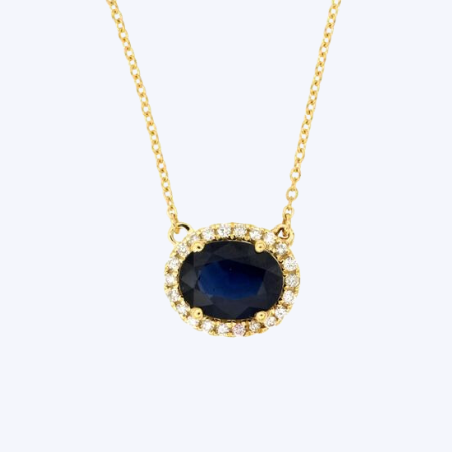 Brandi Blue Sapphire with Diamond Halo Pendant