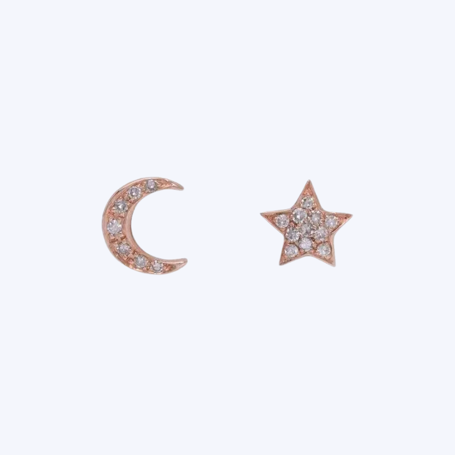 Moon and Star Diamond Studs