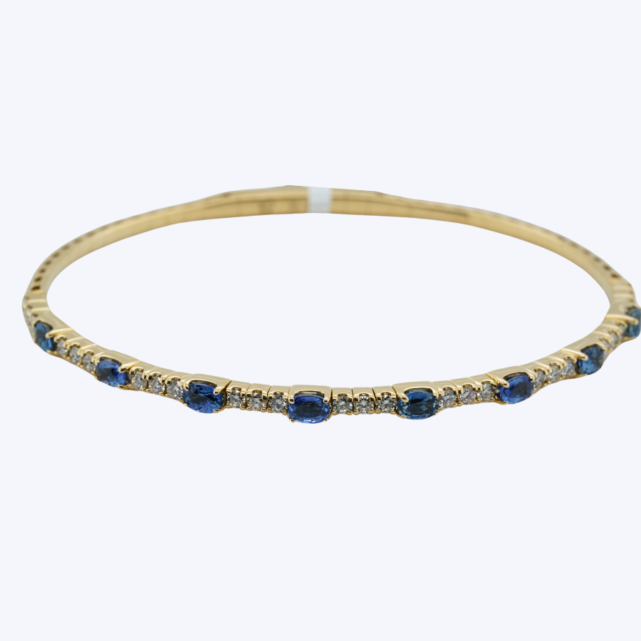 2.51ct Yellow Gold Diamond and Sapphire Flex Bangle