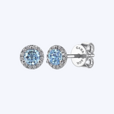 Halo & Swiss Blue Topaz Stud Earrings