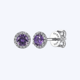 Amethyst & Diamond Halo Stud Earrings