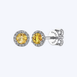 Citrine & Diamond Halo Stud Earrings