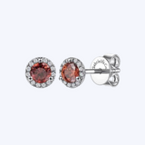 Garnet & Diamond Halo Stud Earrings