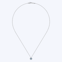 Load image into Gallery viewer, Swiss Blue Topaz and Diamond Halo Pendant Necklace
