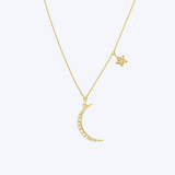 Diamond Moon with Star Dangle Necklace