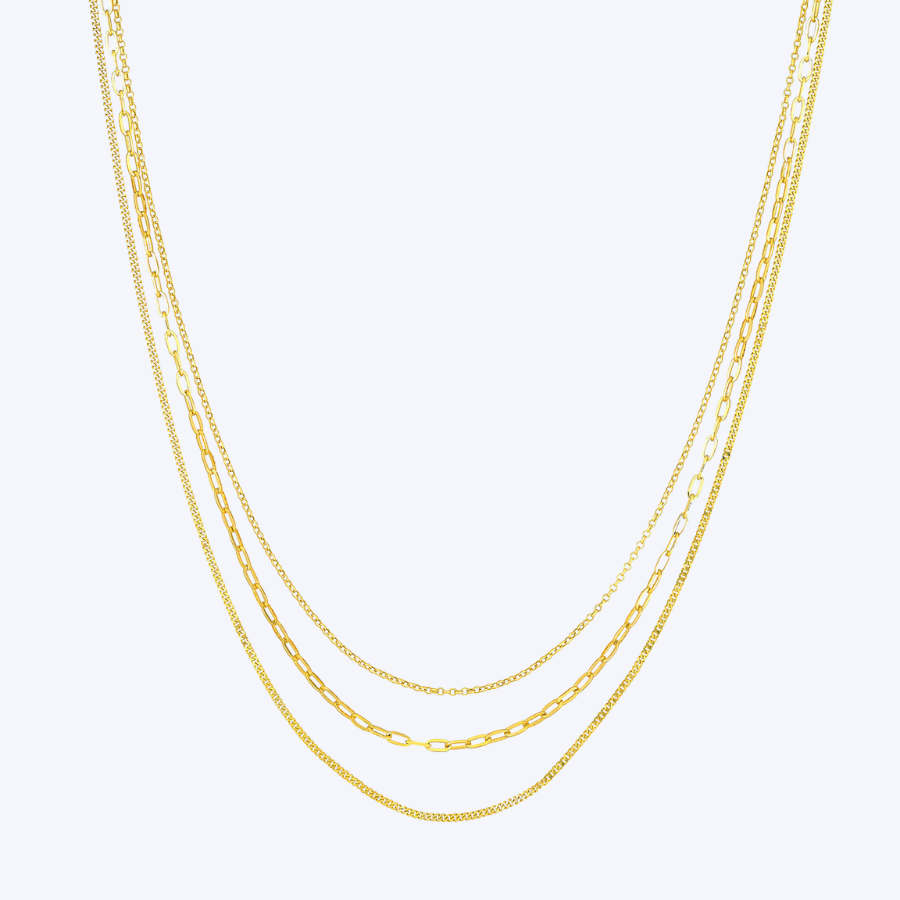 Rolo/Paper Clip/Curb Triple Chain Necklace