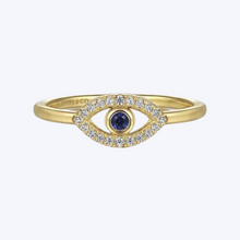 Load image into Gallery viewer, Diamond and Sapphire Evil-Eye Ladies Ring with White Enamel

