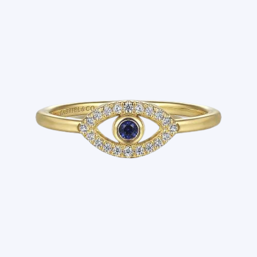 Diamond and Sapphire Evil-Eye Ladies Ring with White Enamel