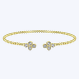 Bead Split Cuff Bracelet with Quatrefoil Diamond Endcaps