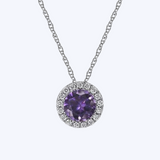 Amethyst and Diamond Halo Pendant Necklace