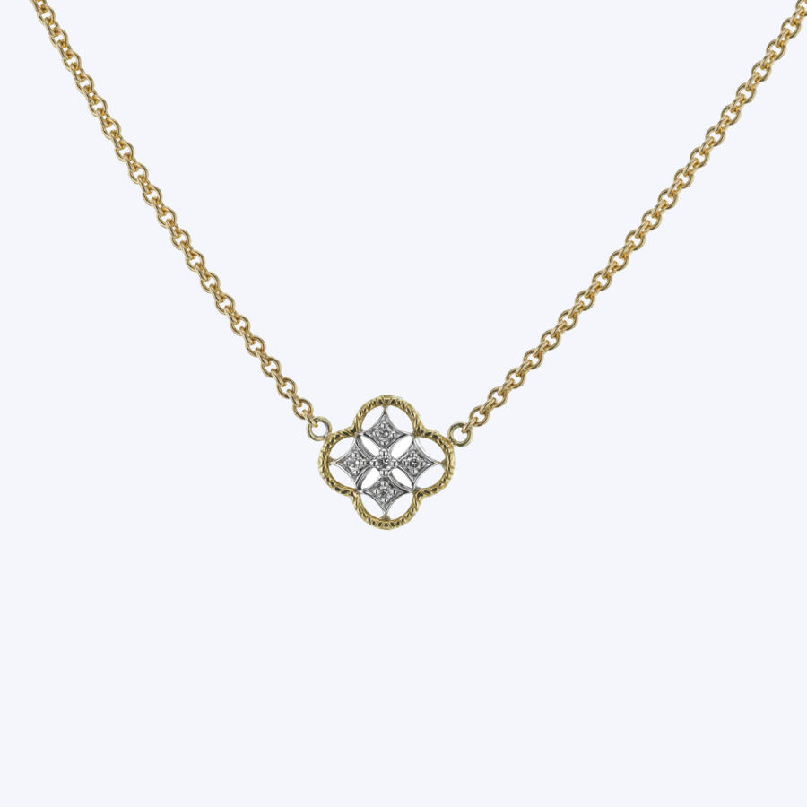 Two-Tone Diamond Accented Quatrefoil Necklace