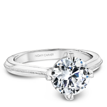 Load image into Gallery viewer, White Gold Milgrain Solitaire Engagement Ring with Hidden Halo
