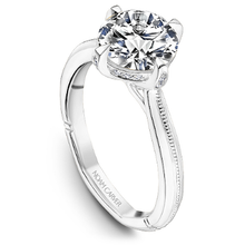 Load image into Gallery viewer, White Gold Milgrain Solitaire Engagement Ring with Hidden Halo
