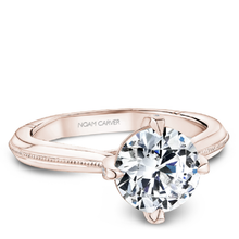 Load image into Gallery viewer, Rose Gold Milgrain Solitaire Engagement Ring with Hidden Halo
