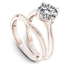 Load image into Gallery viewer, Rose Gold Milgrain Solitaire Engagement Ring with Hidden Halo
