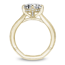 Load image into Gallery viewer, Yellow Gold Milgrain Solitaire Engagement Ring with Hidden Halo
