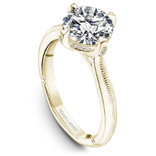 Load image into Gallery viewer, Yellow Gold Milgrain Solitaire Engagement Ring with Hidden Halo
