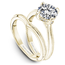 Load image into Gallery viewer, Yellow Gold Milgrain Solitaire Engagement Ring with Hidden Halo
