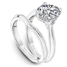 Load image into Gallery viewer, Claw Prong Milgrain Solitaire Engagement Ring with Hidden Halo
