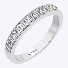 Load image into Gallery viewer, Milgrain Edged Baguette Diamond Band
