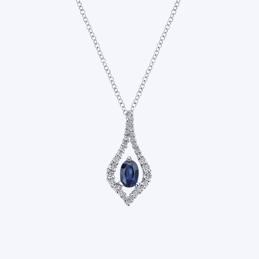 Floating Oval Sapphire Diamond Pendant Necklace