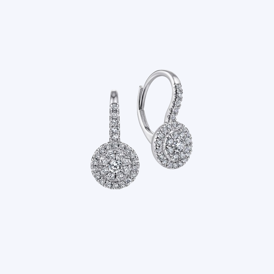 Round Diamond Cluster Leverback Earrings