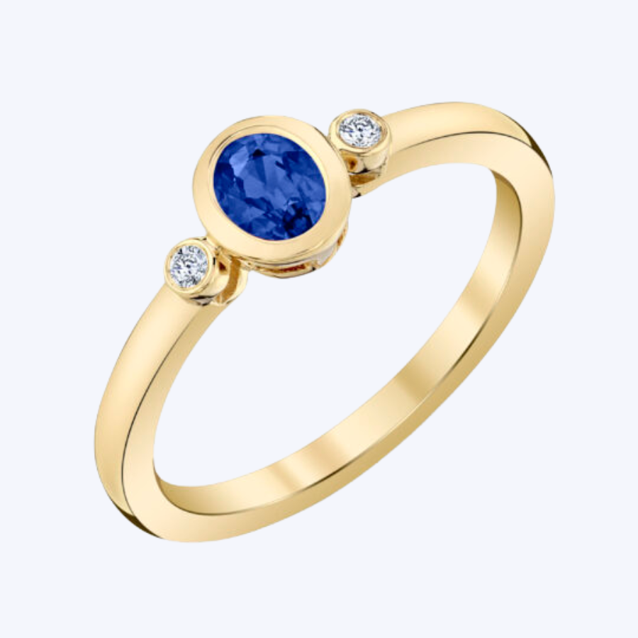 Bezel Set Oval Sapphire & Diamond Ring