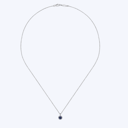Round Sapphire & Diamond Halo Pendant Necklace