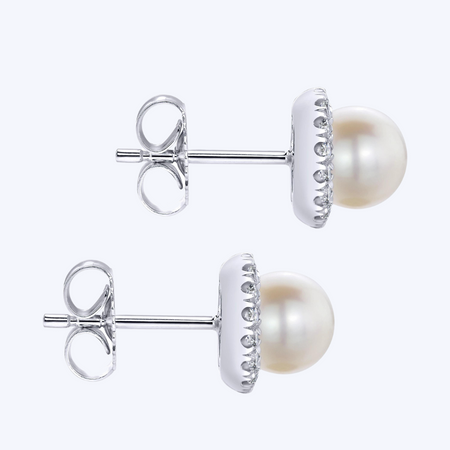 Pearl with Diamond Halo Studs