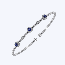Load image into Gallery viewer, Bujukan Bead Cuff Bracelet with Sapphire and Diamond Halo Stations
